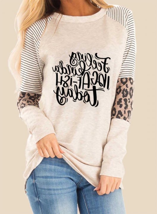 Women's Feeling Kinda IDGAF-ish today Sweatshirt Casual Striped Letter Leopard Long Sleeve Round Neck Pullovers