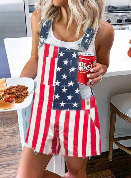 Women's Rompers Color Block American Flag Star Low Rise Sleeveless Straight Summer Casual Daily Rompers