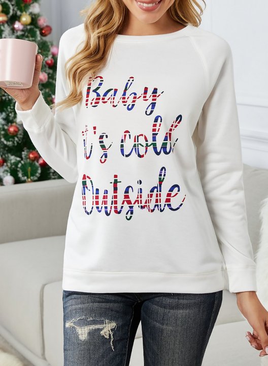 Funny Letter Baby is cold Outside Print Crew Neck Casual Loose Sweatshirt