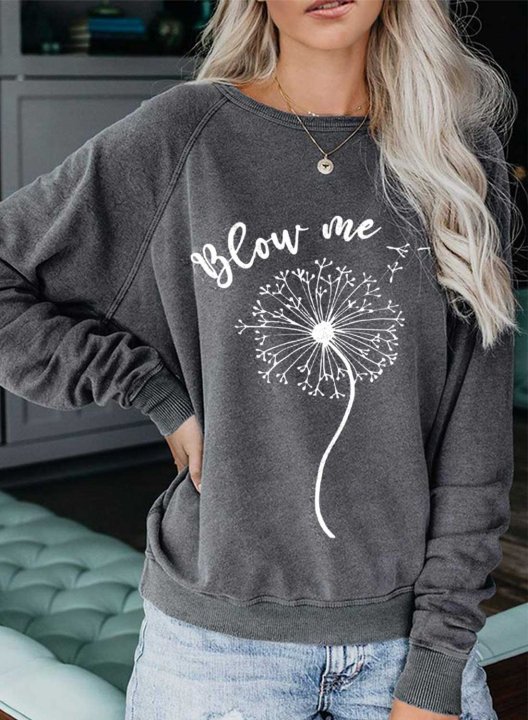 Women's Sweatshirts Letter Dandelion Print Long Sleeve Round Neck Casual Sweatshirt