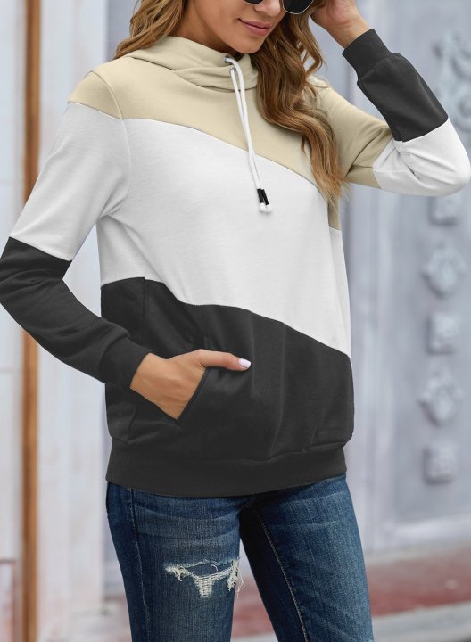 Color Block Stand Neck Long Sleeve Hoodie