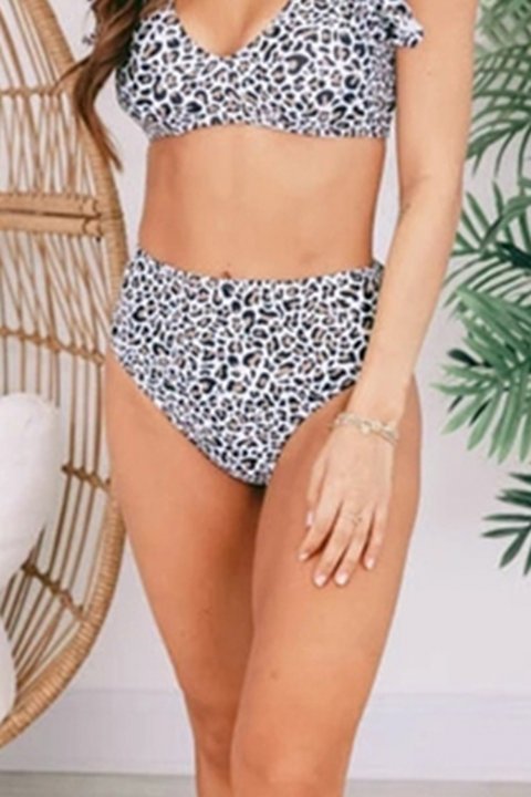 Women's Tankini Set Leopard Padded High Waist V Neck Ruffle Vacation Tankini Set