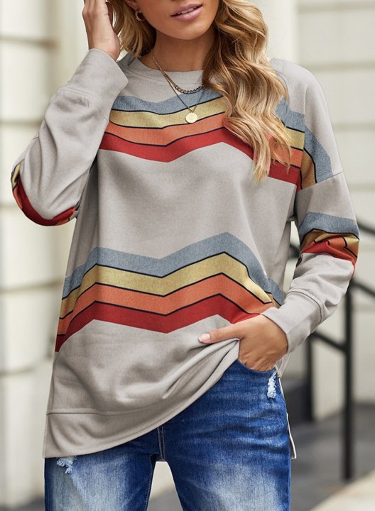 Striped Long Sleeve Round Neck Sweatshirt