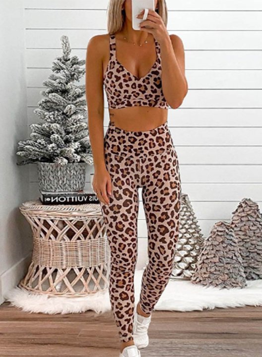 Women's Sports Sets Leopard Sleeveless U Neck Casual Daily Sports Sets