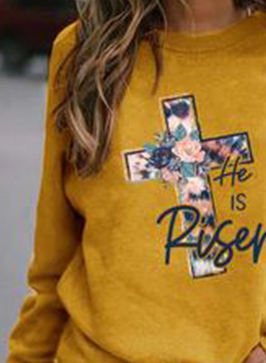 Women's Sweatshirts Solid Floral Letter Round Neck Long Sleeve Casual Daily Sweatshirts