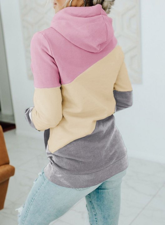 Color Block Stand Neck Long Sleeve Hoodie