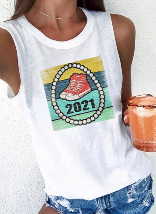 Women's Tank Tops Letter 2021 Graphic Color Block Sleeveless Round Neck Casual Tank Top