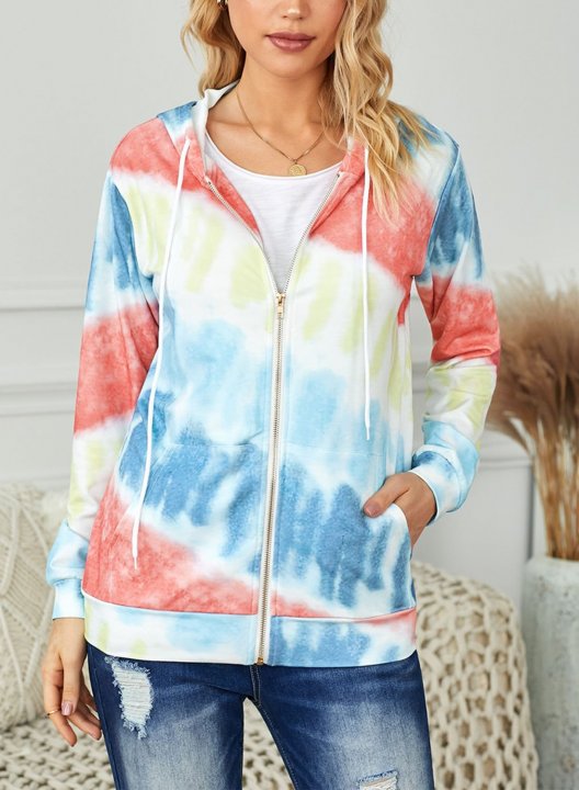 Color Block Long Sleeve Zip Hoodie