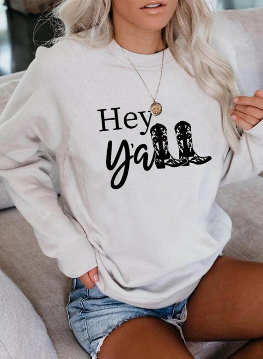 Women's Sweatshirts Letter Hey Y'all Print Long Sleeve Round Neck Country Music Sweatshirt