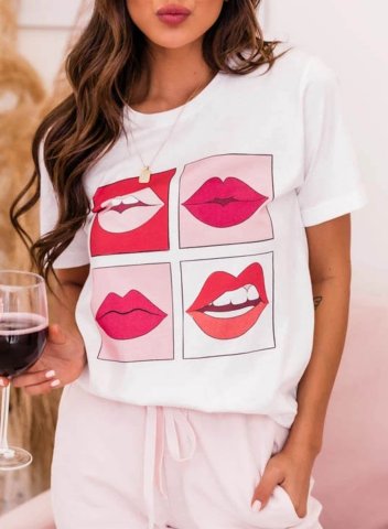 Women's Funny T-shirts Color-block Lip Graphic Short Sleeve Round Neck Daily T-shirt