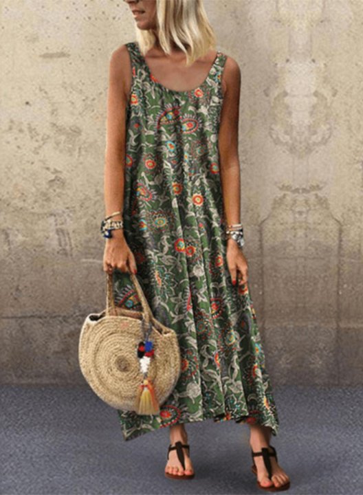 Women's Maxi Dresses Floral Sleeveless A-line Round Neck Boho Beach Maxi Dress