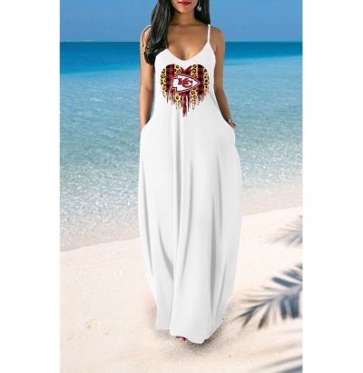 V-neck Kansas City Chiefs Print Sleeveless Sling Long Loose Dress