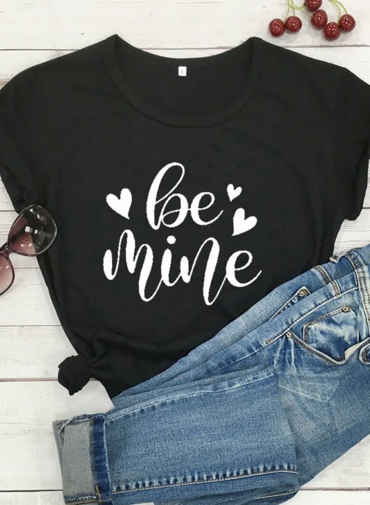 Women's T-shirts Letter Be Mine Valentine Short Sleeve Round Neck Festival Daily T-shirt