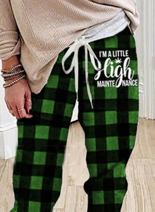 Women's Joggers Plaid Drawstring Color Block Ankle-length Mid Waist Slim Casual Joggers