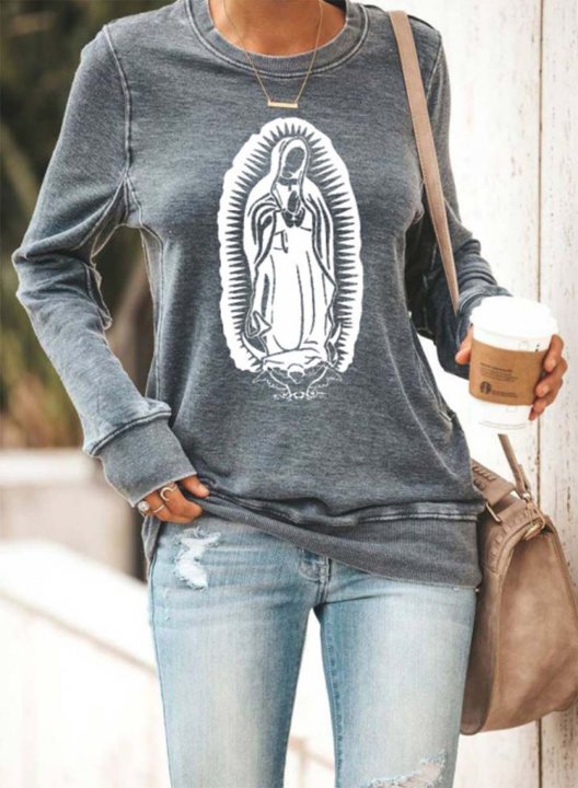 Women's Sweatshirts Solid Portrait Round Neck Long Sleeve Casual Daily Sweatshirts