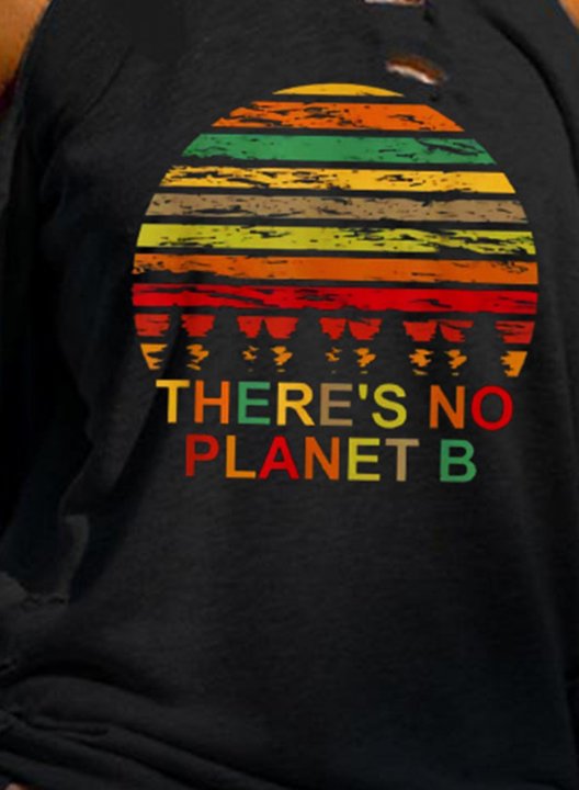 Women's there is no planet b Print Sweatshirt Long Sleeve Round Neck Cold-shoulder Daily T-shirt