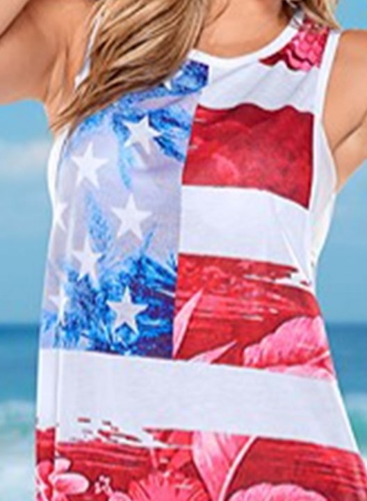 Women's Mini Dresses Fashion Color Block Holiday Flag Sleeveless Round Neck Vacation Beach Shift Dress