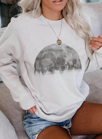 Women's Sweatshirts Print Long Sleeve Round Neck Casual Sweatshirt