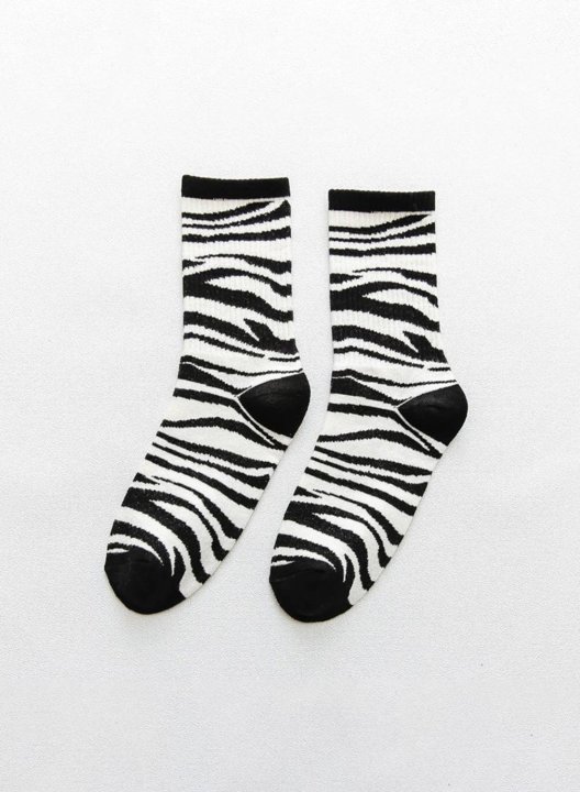 Cute Christmas Cow Print Socks Striped Cotton Socks