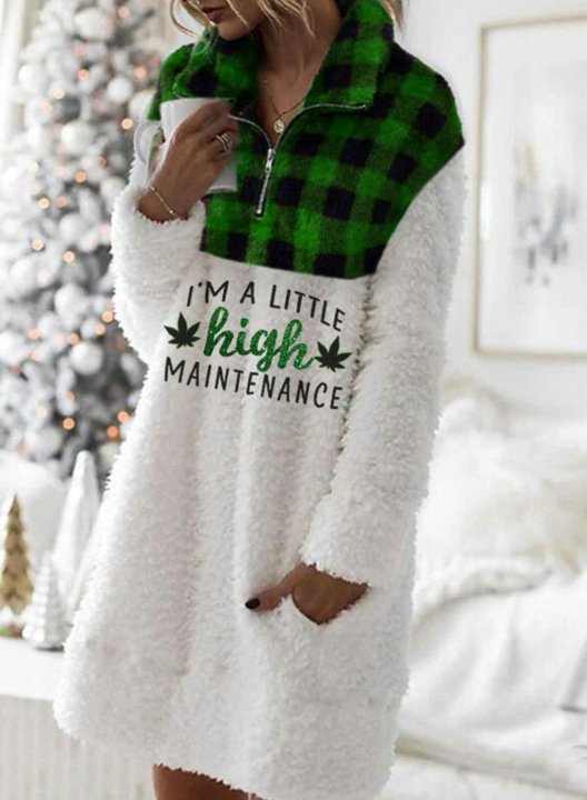 Women's Tunic Tops Plaid I'm A Little High Maintenance Print Zipper Fur Sweatshirt