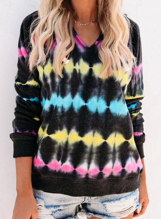 Tie Dye Color Block Long Sleeve Casual Hoodie