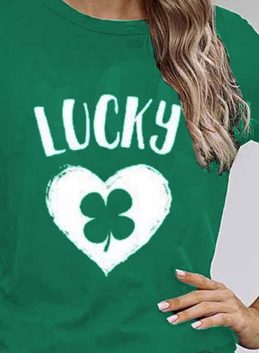 Women's St Patrick's Day T-shirts Color Block Lucky Shamrock Print Short Sleeve Round Neck Daily T-shirt