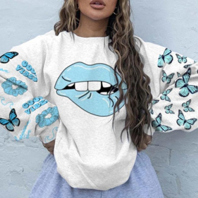 Woman Simple Loose Graffiti Sweatshirts