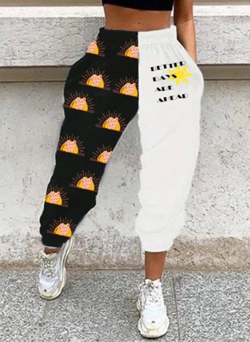 Women's Joggers Letter Color Block Rainbow Straight Mid Waist Ankle-length Casual Sporty Joggers