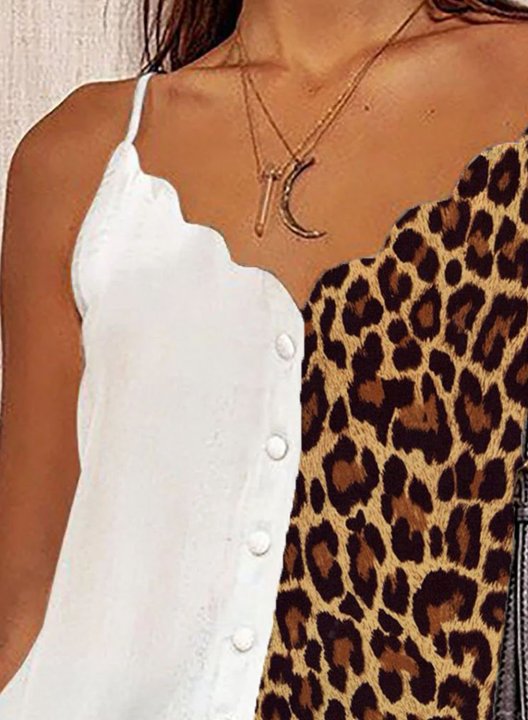 Women's Cami Tops Leopard Button Sleeveless Spaghetti Casual Daily Cami Tops