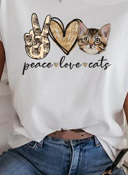 Women's T-shirts Animal Print Letter Heart-shaped Round Neck Short Sleeve Casual Daily T-shirts