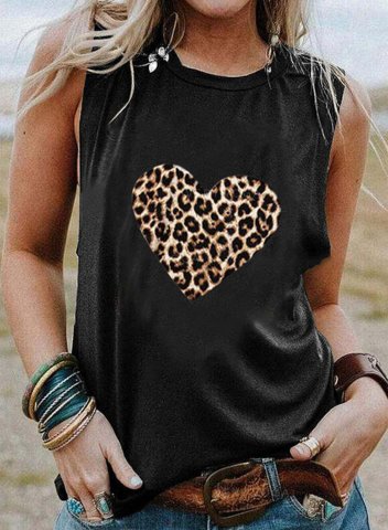 Women's Tank Tops Heart-shaped Leopard Sleeveless Round Neck Daily Casual Tank Top