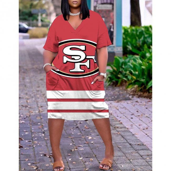 San Francisco 49ers printed V-neck dress with pocket