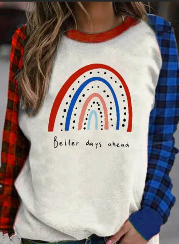 Women's Sweatshirt Plaid Color Block Letter Round Neck Long Sleeve Casual Daily Pullovers