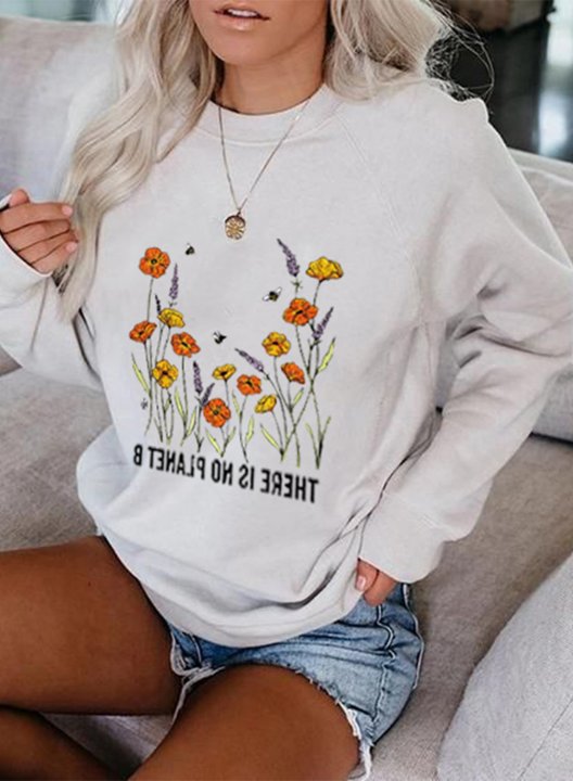 Women's Sweatshirts there is no planet b Floral Print Long Sleeve Round Neck Daily Sweatshirt