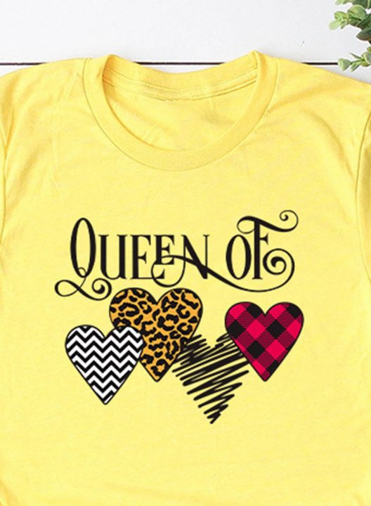 Women's T-shirts Leopard Plaid Letter Heart-shaped Short Sleeve Round Neck Daily T-shirt