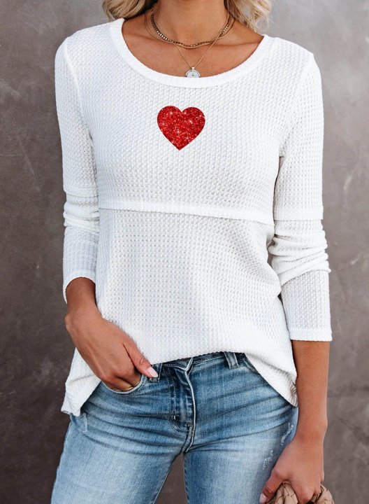 Women's Sweaters Casual Solid Heart-shaped Round Neck Long Sleeve Daily Pullovers