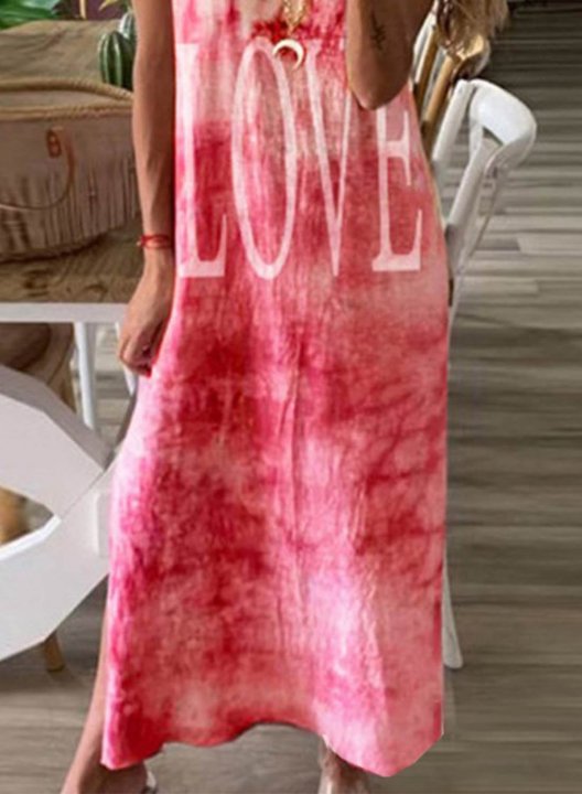 Women's Tie Dye Maxi Dresses Letter Multicolor Tiedye Long Sleeve V Neck Maxi Dress