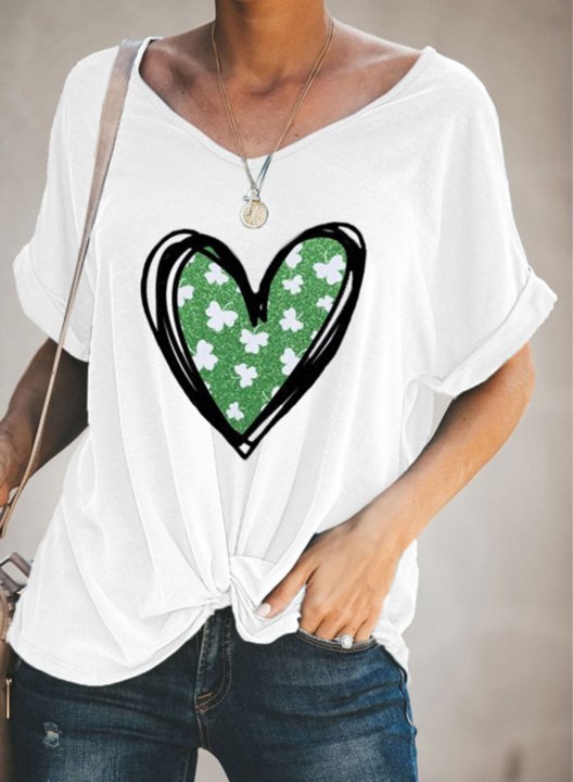 Women's T-shirts Letter Heart-shaped Print Short Sleeve V Neck Daily T-shirt