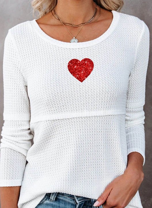 Women's Sweaters Casual Solid Heart-shaped Round Neck Long Sleeve Daily Pullovers