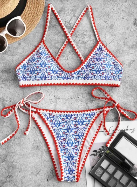 Women's Bikinis Color Block Floral Sleeveless Adjustable Spaghetti Padded Vacation Bikini