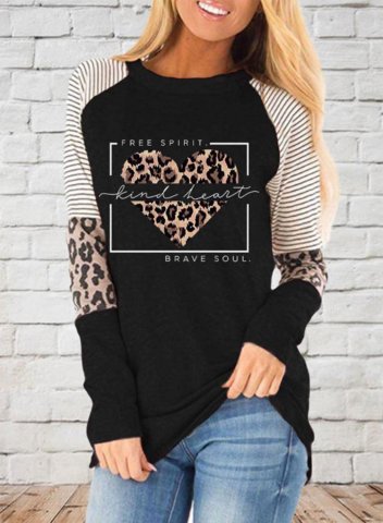 Women's Pullovers Color Block Striped Leopard Round Neck Long Sleeve Casual Daily Pullovers