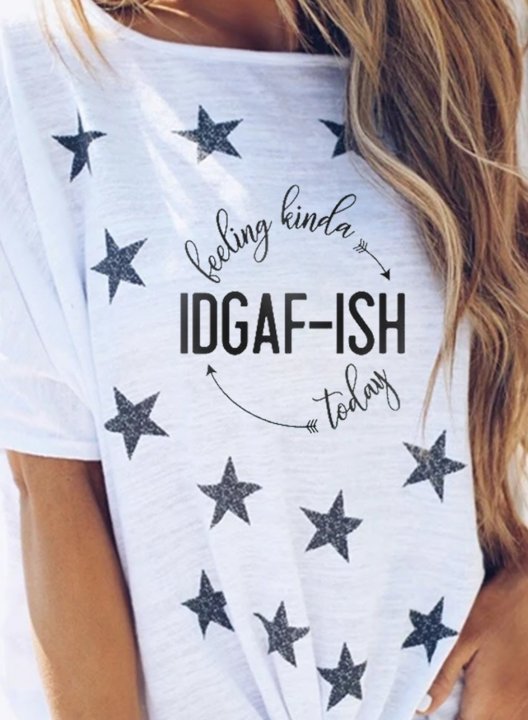 Women's T-shirts IDGAF-ISH Letter Star Color Block Round Neck Short Sleeve Daily Casual T-shirts