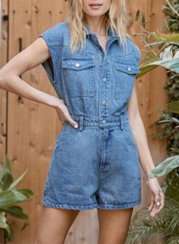 Women's Rompers Straight Solid Mid Waist Daily Casual Short Denim Rompers