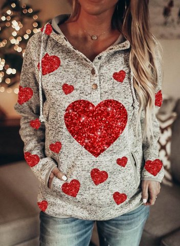 Women's Hoodies Sequin Heart-shaped Drawstring Long Sleeve Color Block Pocket Daily Hoodies