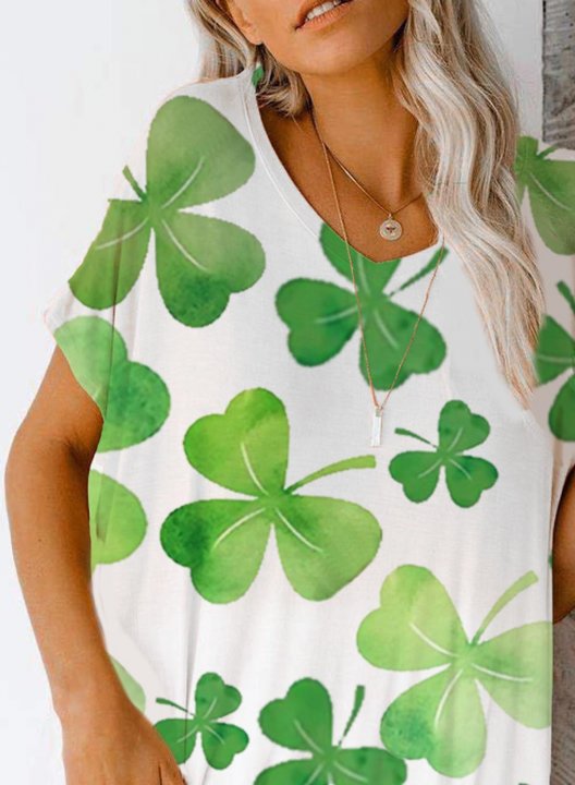 Women's T-shirts St Patrick's Day Clover-print Short Sleeve V Neck Daily Casual T-shirt