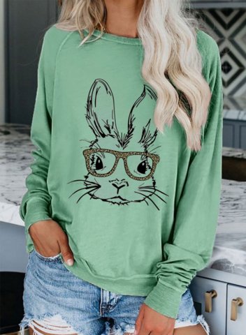 Women's Sweatshirts Festival Rabbit Print Long Sleeve Round Neck Casual Sweatshirt