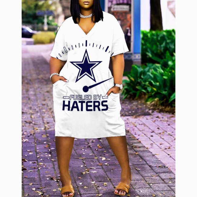 Dallas Cowboys Print Fashion Casual V Neck Short Sleeve Dress