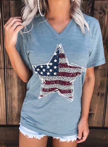 Women's T-shirts American Flag Star Letter Print Short Sleeve V Neck Daily T-shirt