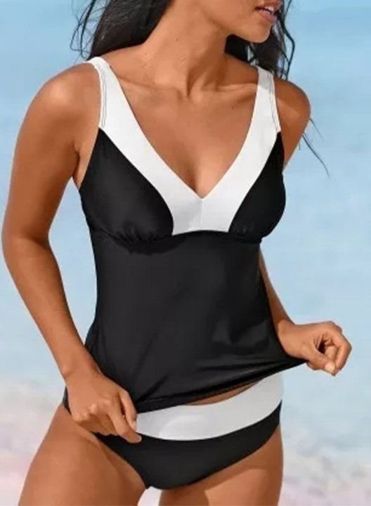 Women's Tankinis Color Block V Neck Vacation Padded Tankini