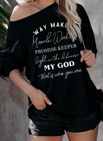 Women's T-shirts Letter Long Sleeve Cold Shoulder Daily Sequin T-shirt